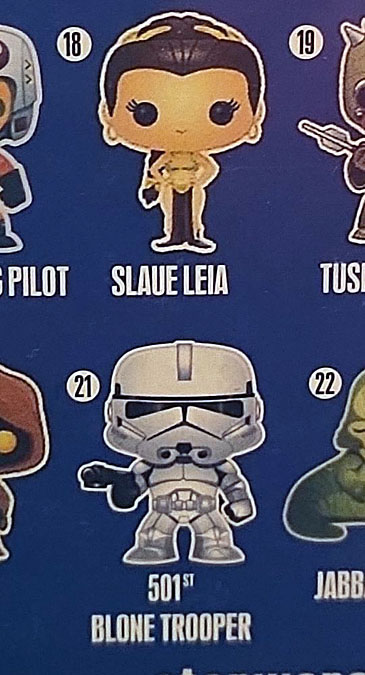 photo of the back of the box, which not only identifies this figure as a "Blone Trooper," but also identifies "Slaue Leia" as being available.