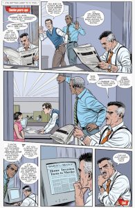 Panel 1: J Jonah Jameson sits in his office, reading a paper
Caption: 12 years ago.
Peter Parker (off-panel): Oh man, thanks Mr. Jameson! You won't regret this!
JJJ: Harumph! We'll see about that. Now get the hell out, I've got a newspaper to run!
Panel 2: Peter rushes out of the office as Robbie Robertson comes in.
Peter: Yes sir! I'm gonna blow your socks off with my next batch of pics!
Robbie: Uh, hey Jonah. Afternoon meeting has been moved to the board room...
Panel 3: Robbie looks out of the office while Jonah fold the newspaper away. At the receptionist desk, Peter is talking to Betty Brant.
Robbie: Was that Peter--
JJJ: --Parker. The new freelance shooter.
Robbie: Geez, Jonah, he's what, 15? 16?
Panel 4: Robbie continues to look out the door, while Jonah turns to his computer.
Robbie: I know you like his pictures, but they're amateur hour. The photo department isn't too pleased... Did you contact his parents at least? Do a check on him?
JJJ: I'm not an idiot, Robbie, of course I did. And if the pics aren't up to snuff, we won't buy them. The kid just...
Panel 5: Jonah pensively reads an old Daily Bugle article on his computer. The headline reads "Home Invasion Turns to Murder. Queens resident Benjamin Parker gunned down in robbery gone wrong."
Panel 6: Jonah turns to look out the door as well.
JJJ: ...the kid just needs some help.