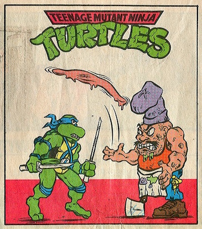 a poorly drawn image of Pizzaface throwing dough over Leonardo