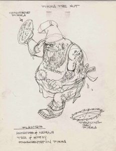 a sketchy pencil drawing of Pizzaface