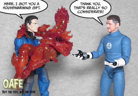 The Ioan Gruffudd Mr. Fantastic is carrying Human Torch, and handing him off to the Pedro Pascal Mr. Fantastic.